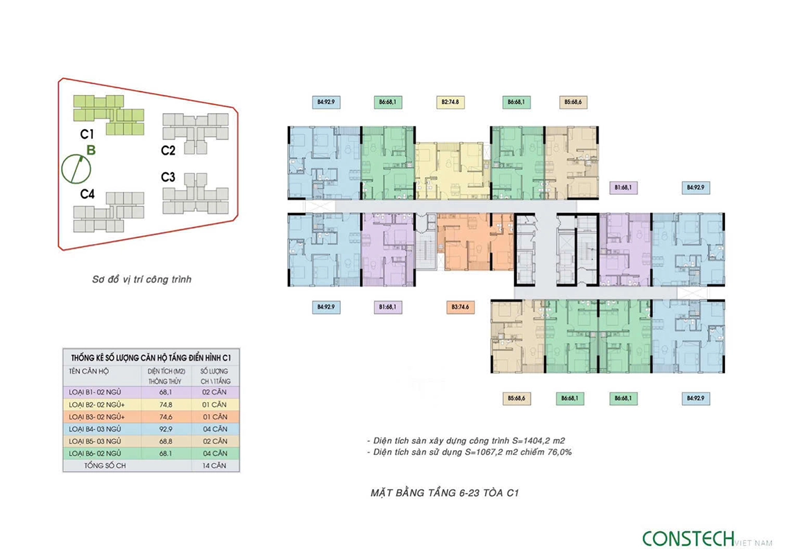 Mặt bằng tầng điển hình tháp C1 C4 chung cư An Bình Home Land